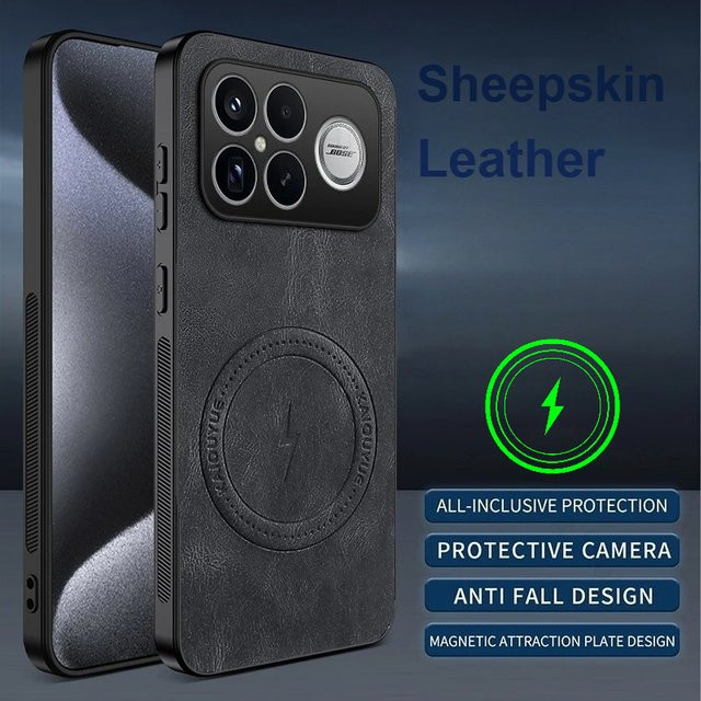 Hautfreundliche Schaffell Schutzhülle für Xiaomi Poco F8 Ultra F7 X7 M7 Pro in Grau mit starker magnetischer Aufladung und Anti-Fingerprint-Funktion - Bild 1