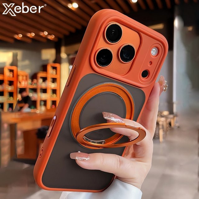 Xeber Magnetische iPhone Schutzhülle mit rotierendem Ring-Ständer in Braun für MagSafe kompatible Modelle - Bild 1