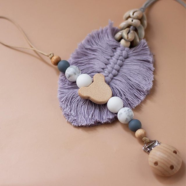 Wucifang Bags Schnullerkette für Babys aus Holz und Silikon in Grau und Multicolour mit Beißring-Anhänger - Bild 1