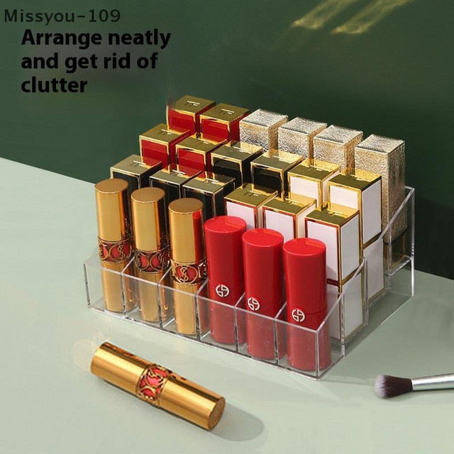 Make-up-Organizer aus transparentem Acryl mit 24 Fächern und Pinselaufbewahrung in Weiß - Bild 1