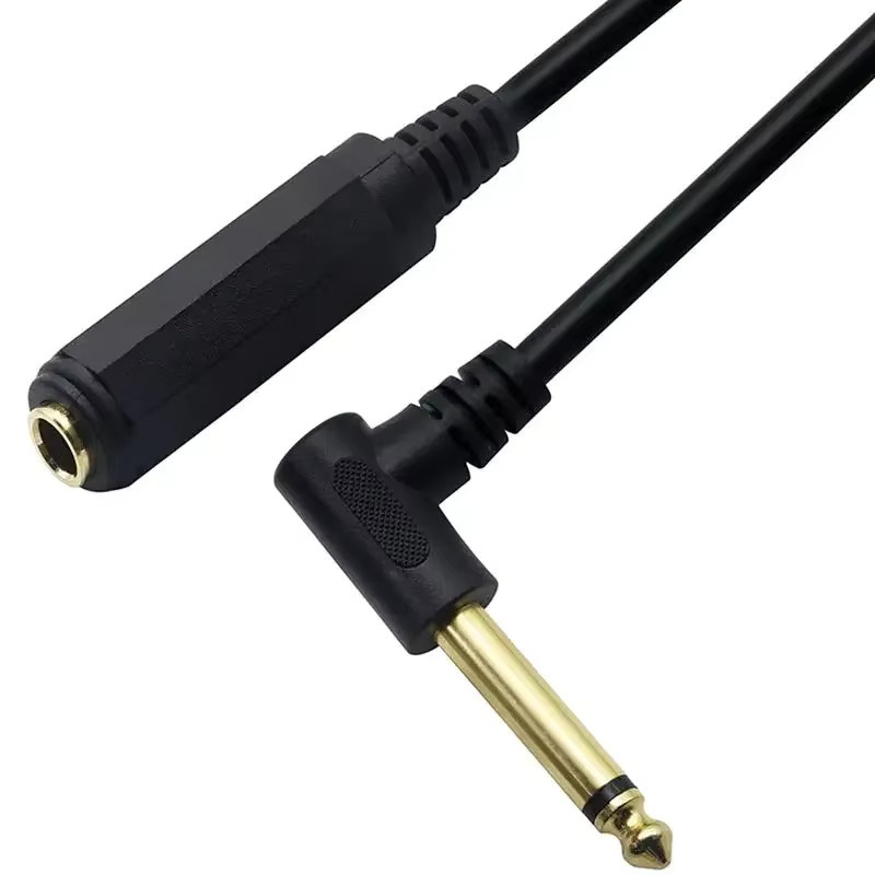 BSN Mono-Winkel-Audiokabel mit 6,3 mm auf 6,35 mm Stecker auf Buchse, Schwarz, Länge: 0,5 m - Bild 2