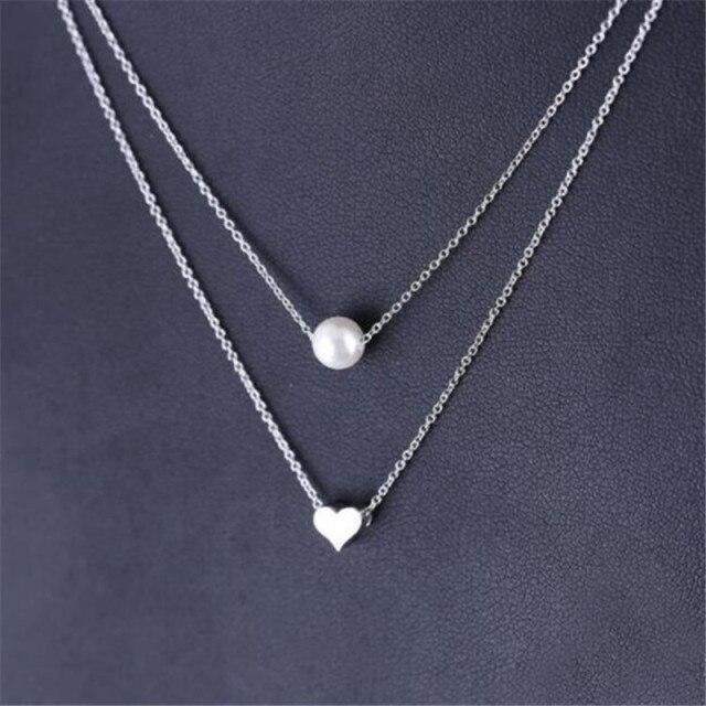 Halskette 925 Sterling Silber, Herz, Perle, Multilayer, Damen - Bild 1