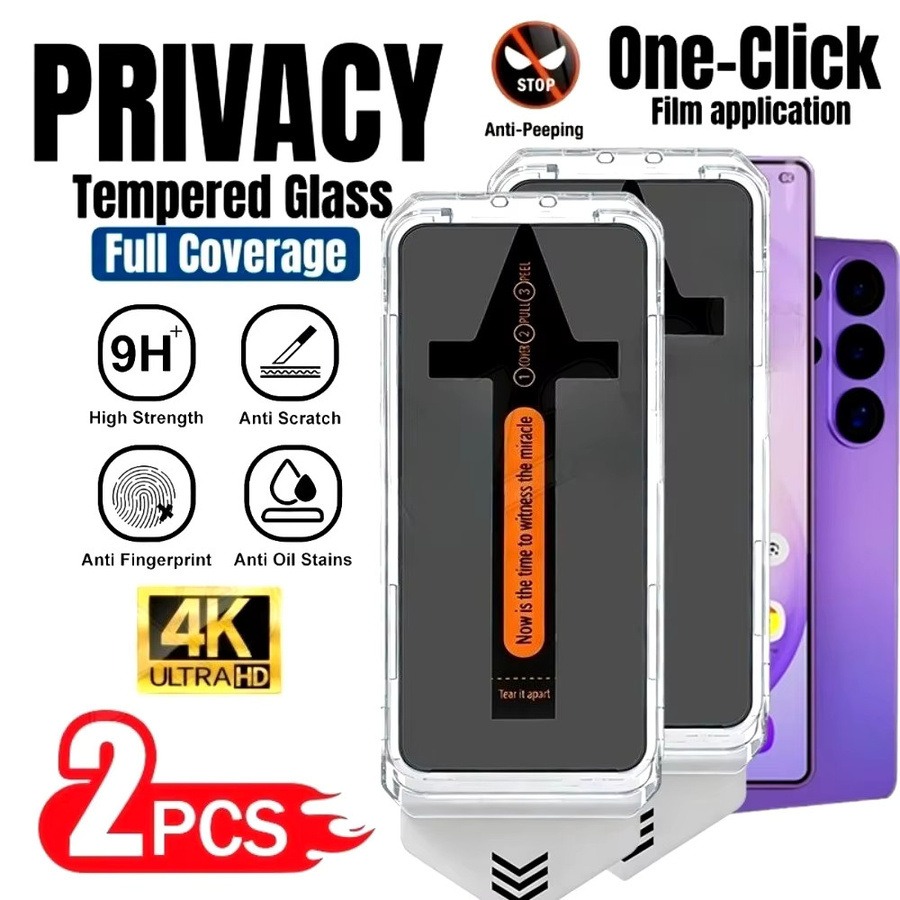 2 Stück Blickschutz-Vollbildschirmschutz Glas für Samsung Galaxy S25 mit Ein-Klick-Installation, transparent - Bild 5