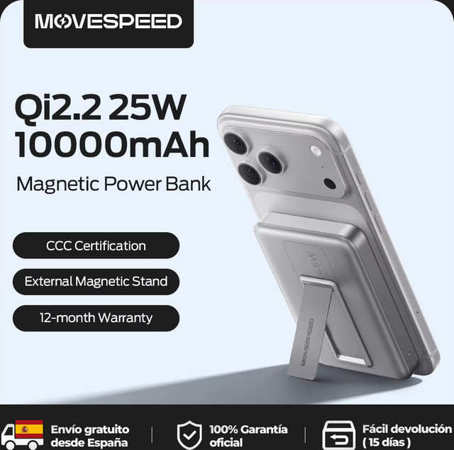 MOVESPEED JP387Pro Qi2.2 Magnetische Kabellose Powerbank 10000mAh mit USB-C PD 45W Schnellladung in Silber - Bild 1