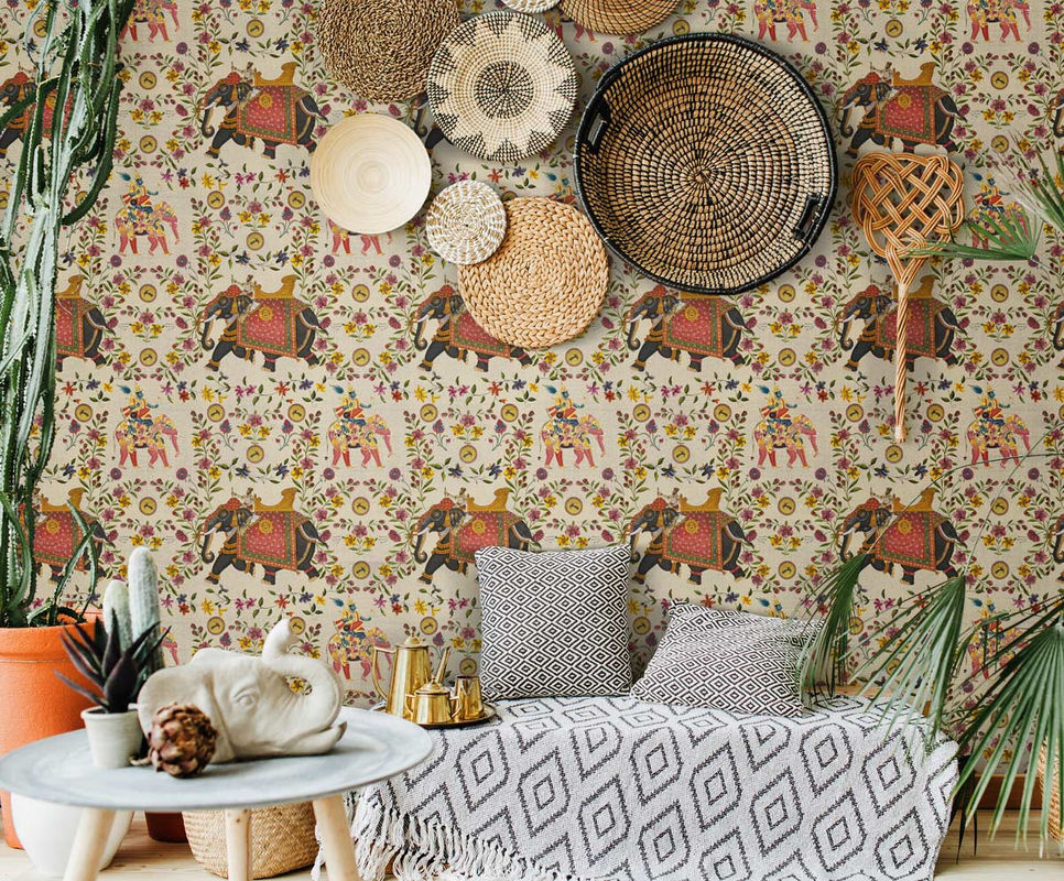 MINDTHEGAP Wandtapete Aristocracy Mural in Taupe mit Animal Print und Ethnic Design, Farbe: Beige und Orange - Bild 2