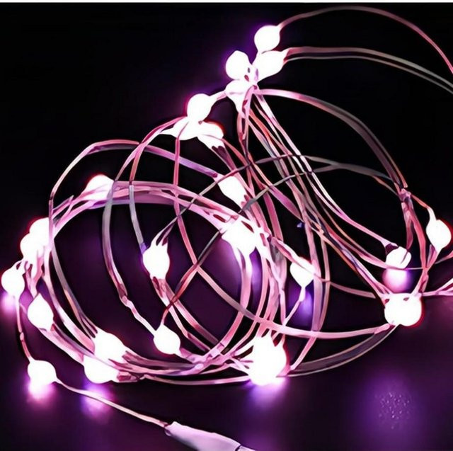 OuuZuu USB LED Lichterkette mit Kupferdraht in Rosa, wasserdichte RGB Lichterkette für Weihnachten, Hochzeit und Party, 10m - Bild 1