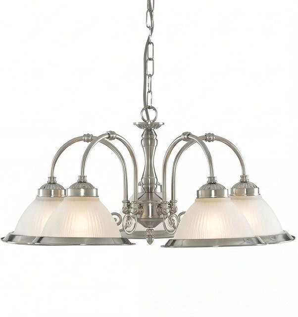 Licht-Erlebnisse Pendelleuchte im Jugendstil aus Glas und Metall, 5-flammig, E27, Silber und Weiß, Breite: 62 cm - Bild 1