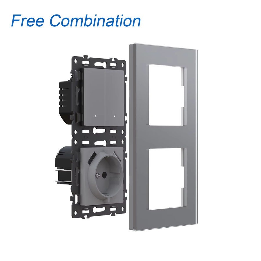 BSEED E-Serie Smart Home WIFI Klick Schalter Module mit Glas Rahmen in Grau für DIY Kombinationen aus Lichtschalter, Steckdose und USB Ladefunktion - Bild 4