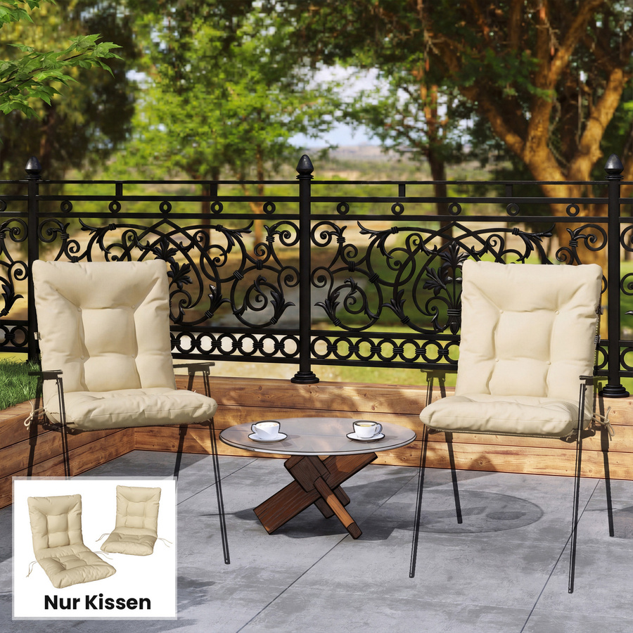 Outsunny 2er Set Sitzkissen Beige mit Bändern, wasserabweisende Sitzauflage für Gartenmöbel und Essstühle, B/T/H: 120 x 50 x 8 cm - Bild 2