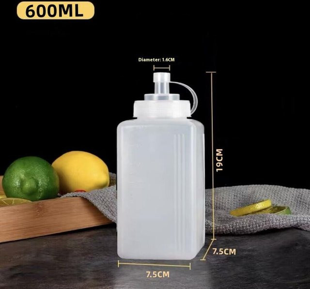 Yaye Quetsch-Saucenflasche Würzmittelspender mit großer Öffnung und Staubdichtigkeit, Weiß, 600 ml - Bild 1