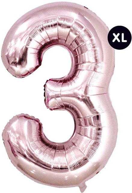 Rico Design Folienballon Zahl 3 in Rosa, Höhe: 86 cm - Bild 1