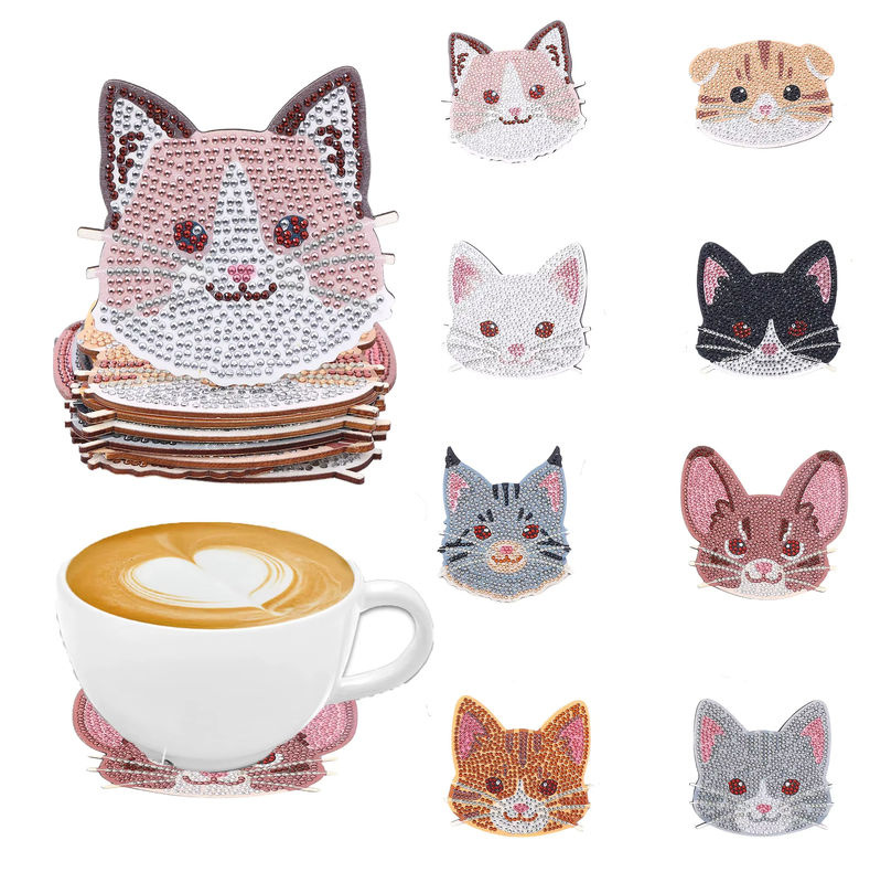 8-teiliges DIY-Diamant-Malerei-Kunstset mit Katzenmuster und Untersetzern in Mehrfarbig - Bild 7