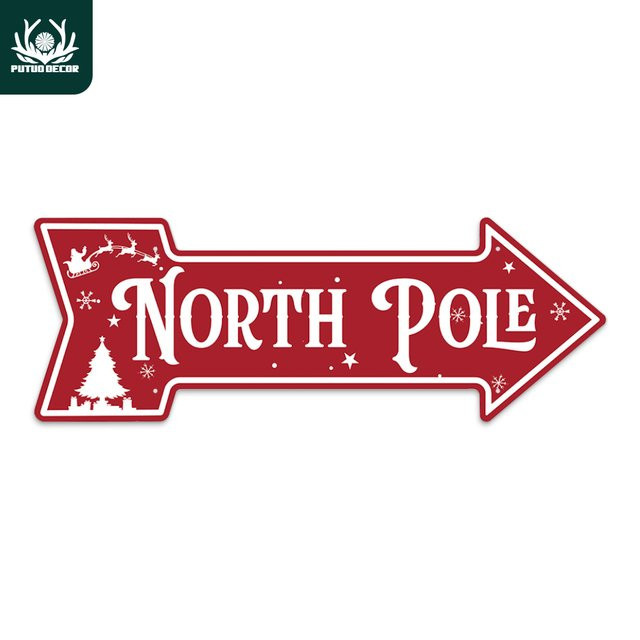 Putuo Decor Vintage-Schild in Pfeilform aus Metall mit Nordpol-Motiv in Rot als Wandkunst-Dekor - Bild 1