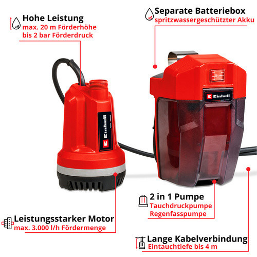 Einhell Power X-Change Akku-Klarwasserpumpe GE-PP 18 RB Li Solo in Rot/Schwarz - Bild 4