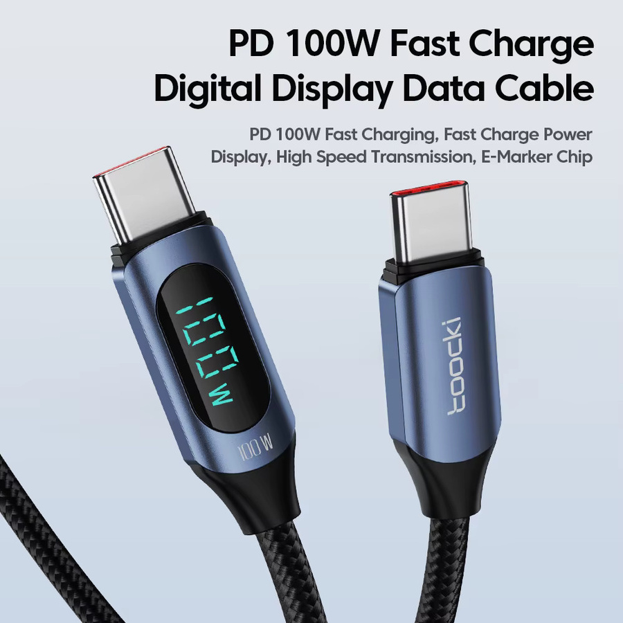 Toocki USB-C auf USB-C Ladekabel mit 100W PD Schnellladefunktion und Display in Blau - Bild 2
