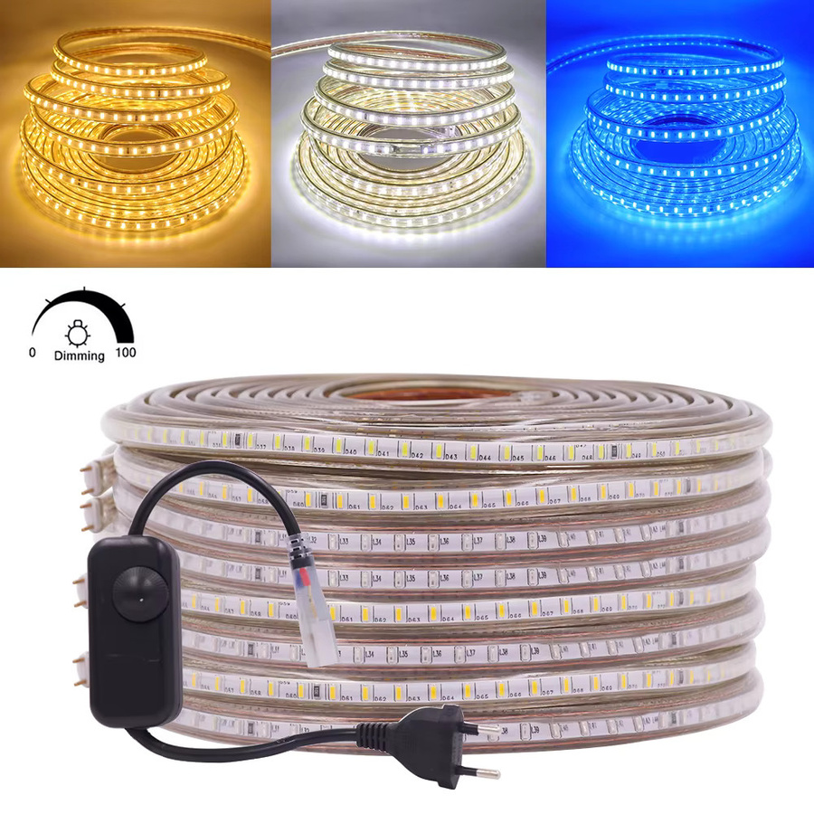 KISUFU Dimmbarer RGB LED-Streifen 220V, Blau und Multicolour, IP65 Wasserdicht, 120 LEDs/m, Breite: 6 mm - Bild 1