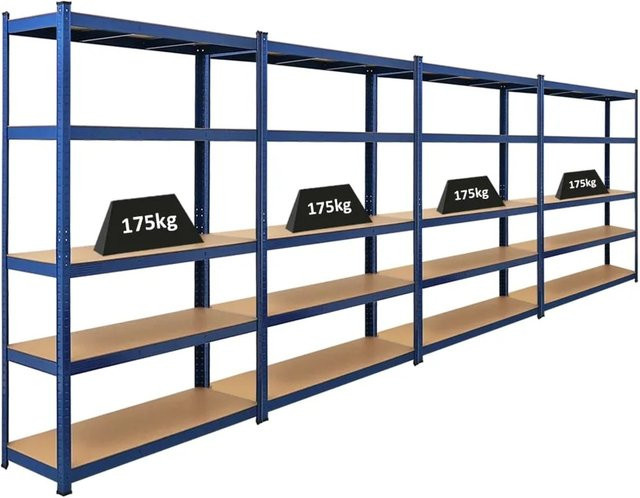4er Set PROREGAL Ragnar Schwerlastregal aus Metall und MDF-Holz, Blau, H x B x T: 180 x 120 x 40 cm - Bild 1