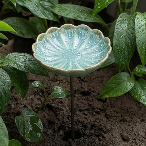 Fungogo Keramik Bienen Wasserstation mit Blumendesign in Multicolour als dekorativer Futterspender für den Garten - Bild 4