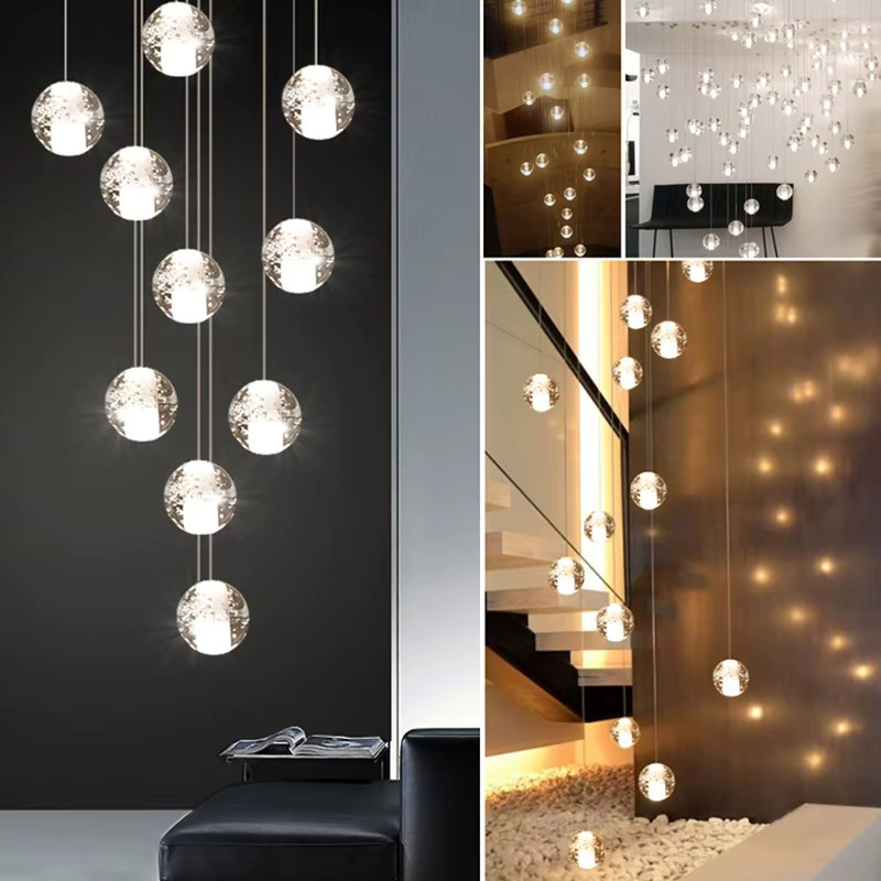 IISINUO Kristallglas Pendelleuchte in Form einer Kugel, Transparent, Warmweiß, Dekorative Hängeleuchte für Treppen, Restaurants und Bars - Bild 4