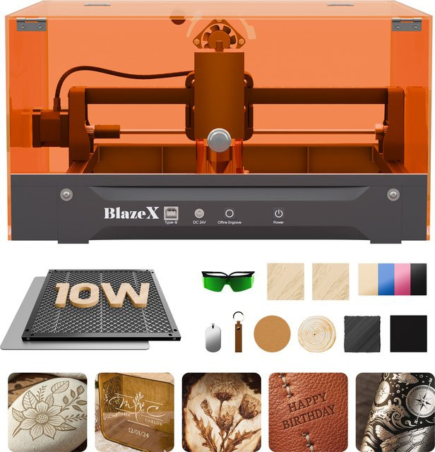 BlazeX M3 10W Lasergraviermaschine mit WLAN in Orange, hochpräzises DIY-Gravierwerkzeug-Set für Anfänger mit Notstopp-Sicherheitsdesign - Bild 1