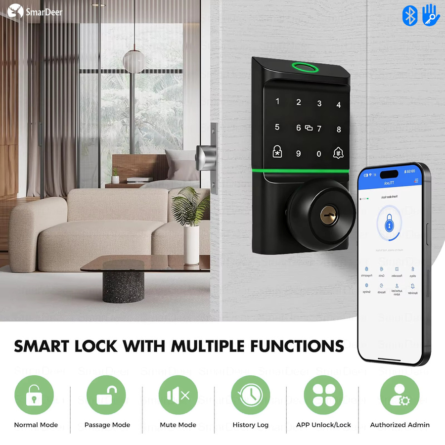 Smardeer Elektronisches Fingerabdruck-Türschloss in Schwarz mit Auto-Verriegelung und Schlüsselloser Sicherheit für dein Zuhause - Bild 6