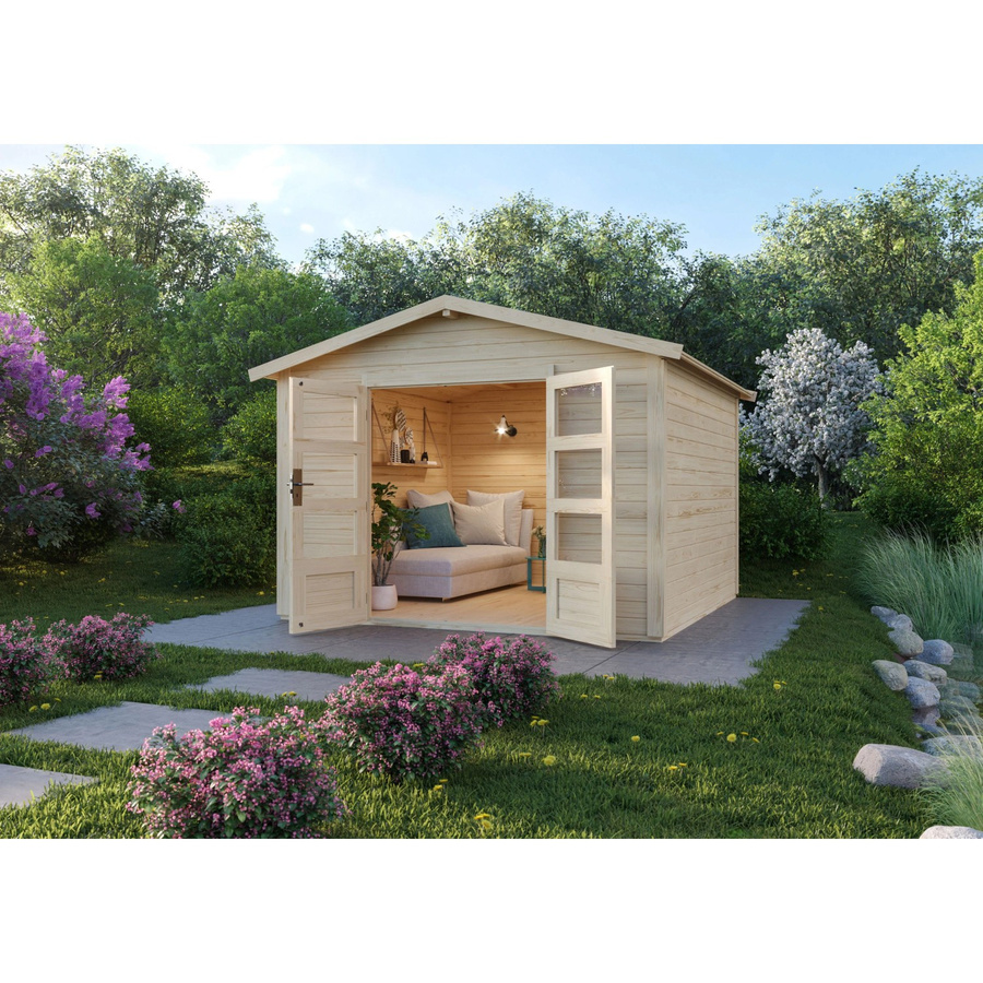 Karibu Holz-Gartenhaus Tessin 2 in Natur mit Boden B/T/H: 300 x 300 cm - Bild 2