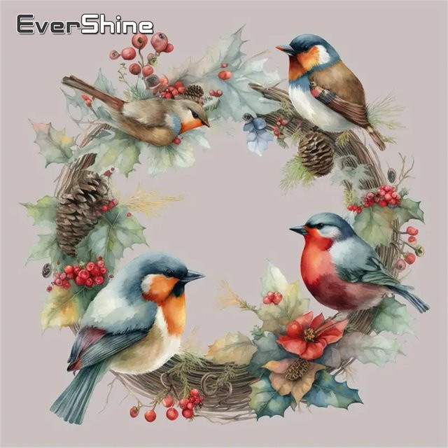 EverShine Diamant-Stickerei Set Vogel und Tier Motiv mit Blumenkranz, DIY Mosaik Malerei mit bunten Perlen, Multicolor - Bild 1