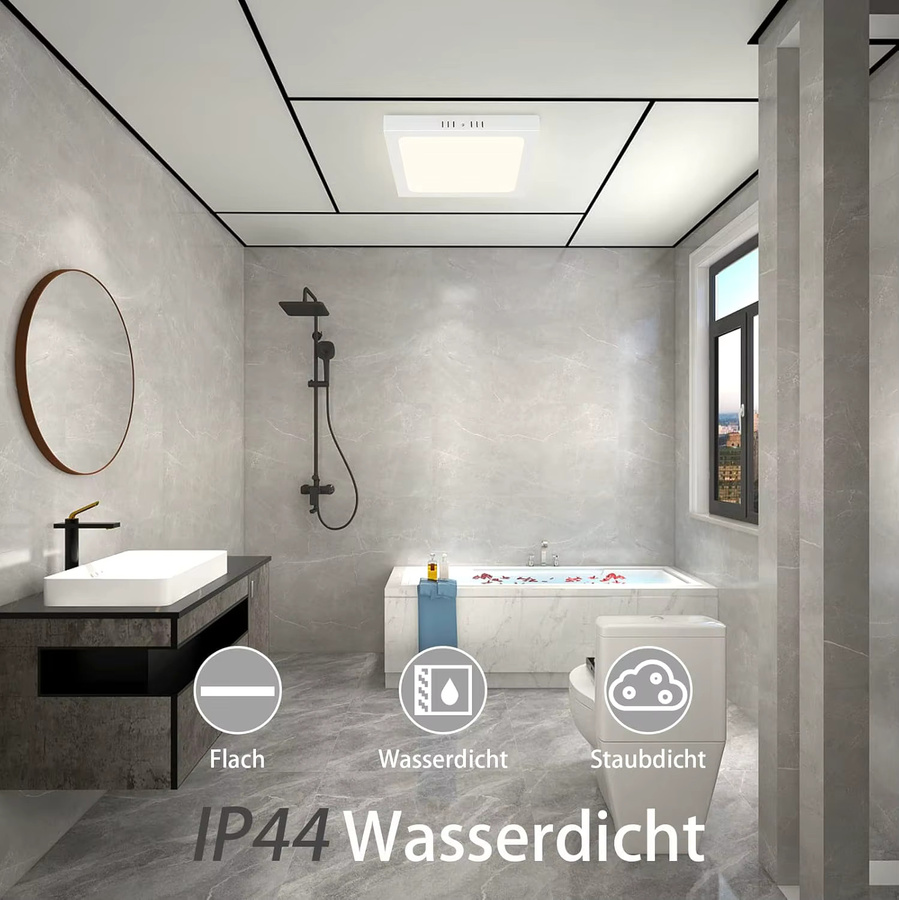 Cliheet Moderne LED-Deckenleuchte in Weiß, Quadratisch, 18 W, 4000 K, IP44 Wasserdicht für Badezimmer und Küche, Durchmesser: 23 cm - Bild 3