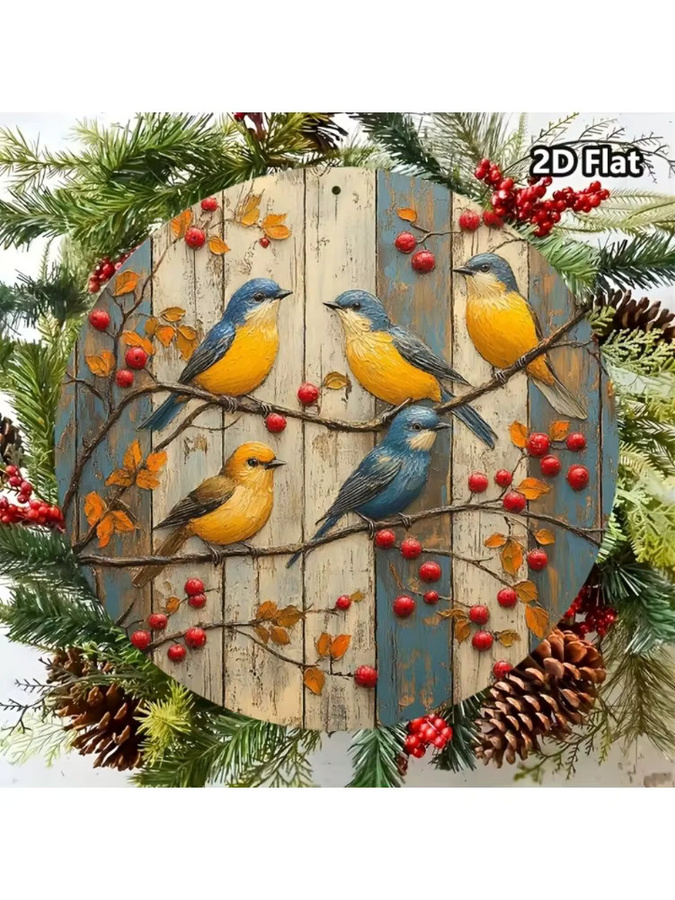 CIFBUY Retro-Aluminium-Vogel-Wandkunst, rundes Metall-Poster mit bunten Vögeln in Blau, Orange und Gelb, Durchmesser: 20,3 cm - Bild 4
