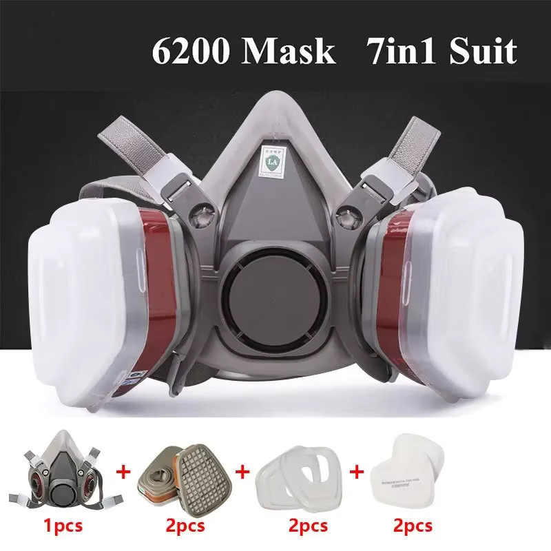 OLOEY 7in1 Gasdichte Halbgesichtsmaske mit Filtern für chemischen organischen Schutz, Serie 6200 - Bild 2