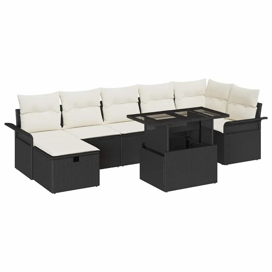 vidaXL 8-teiliges Garten-Sofa-Set aus Polyrattan in Schwarz mit Kissen und Couchtisch für Terrasse und Garten - Bild 2