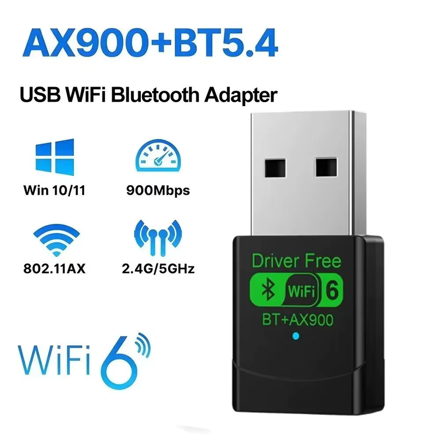 kebidumei 2-in-1 WiFi 6 AX900 USB-Adapter mit Bluetooth 5.4, Dualband 2,4 GHz und 5 GHz WLAN-Empfänger für PC, Schwarz - Bild 4