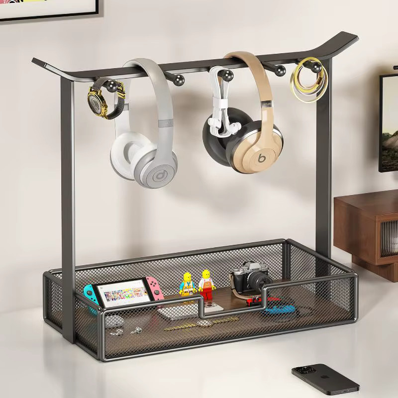 Universeller Schreibtisch-Organizer aus Metall mit Headset-Ständer und Ablagefach für Büro und Gaming - Bild 2