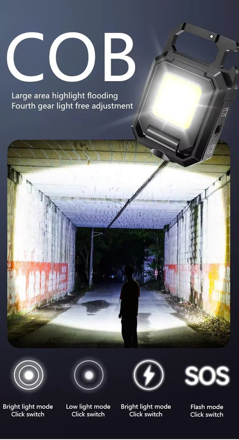 NEWBIRTH Mini-LED-Taschenlampe als Schlüsselanhänger mit doppeltem COB-Licht, wiederaufladbar via USB, mit Magnet und integriertem Akku, Farbe: Schwarz - Bild 3
