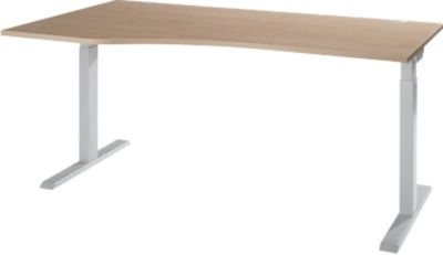 Schreibtisch SCHÄFER ERGO-T 2.0 Freiform mit T-Fuß und Kabeldurchlass in Eiche und Weiß, B: 180 cm, T: 100/80 cm, H: 67,5-89,5 cm - Bild 1