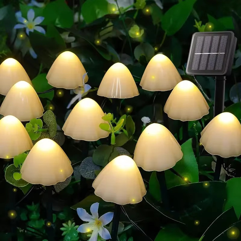 LED Solar Pilz Lichterkette mit 8 Modi für Garten und Terrasse, 10er Set Outdoor Dekolichter aus Kunststoff - Bild 2
