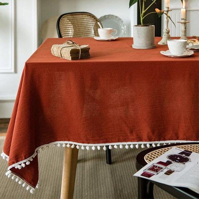 Waschbare Baumwoll-Tischdecke mit Quasten in Orange, quadratisch, B/B: 110 x 110 cm - Bild 1