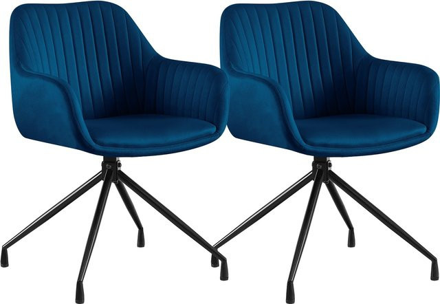 2er Set Novanis Esszimmerstühle von CLP, drehbare Polsterstühle mit Armlehnen und Rückholfunktion, blaues Samt mit Metallgestell - Bild 1