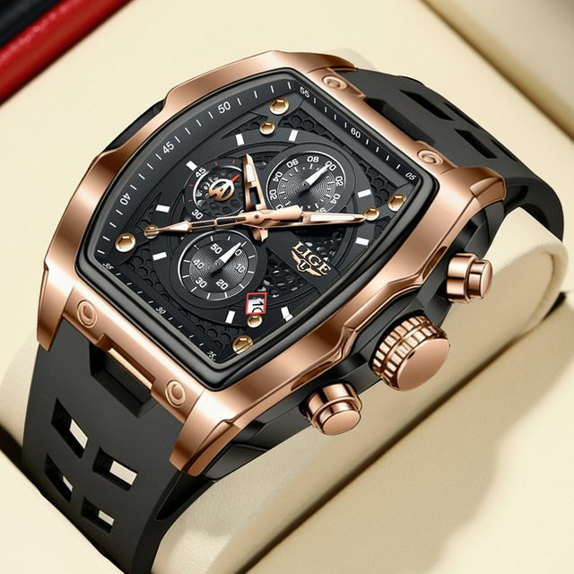 LIGE Armbanduhr Chronograph, Quarz, Edelstahl, Silikon, Schwarz, Herren - Bild 1