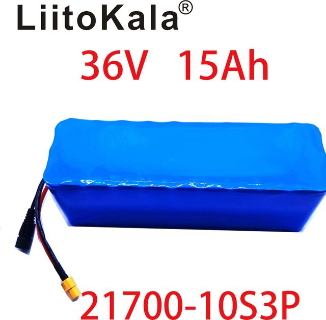 LiitoKala 36V 15Ah Akku 10S3P mit 2A-Ladegerät, blau - Bild 1