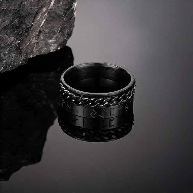 YIRAN Jewelry Ring, Edelstahl, Schwarz, Unisex, Vegvisir - Bild 1