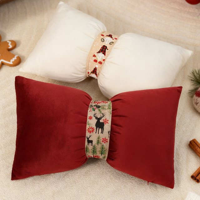 BUYNOW Samt-Kissenbezug mit Schleife in Weihnachtsdesign, Weiß, Rot und Grün - Bild 1