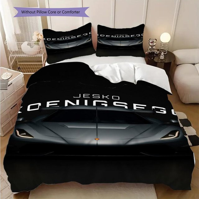 Yangyang Selection Koenigsegg Jesko Elegance Dreiteiliges Bettwäsche-Set in Schwarz, bestehend aus 1 Bettbezug und 2 Kissenbezügen, B/H: 140 x 200 cm - Bild 1