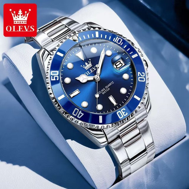 OLEVS Armbanduhr Quarz, Edelstahl, Silber/Blau, 41 mm, Herren - Bild 1