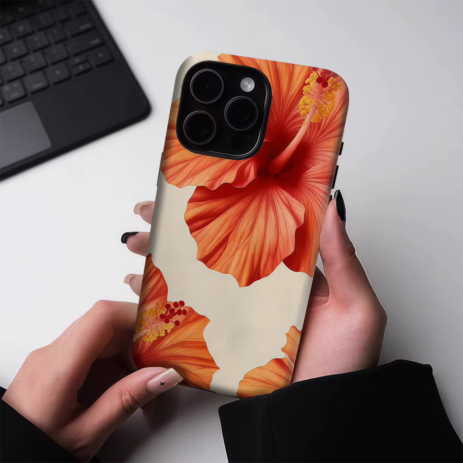 Potdemiel Handyhülle Tangerine Hibiscus Bloom für iPhone 17 16 15 14 13 Pro Max Plus, robuste Einzel- und Doppelschicht-Schutzhülle, Orange - Bild 3