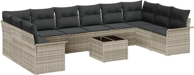 vidaXL Garten-Sofa-Set aus Polyrattan in U-Form, 11-teiliges Lounge-Set mit Kissen in Hellgrau - Bild 1