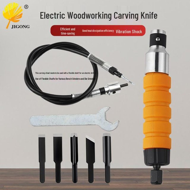 GearUp AutoMoto Elektrisches Holzbearbeitungs-Set zum Schnitzen und Gravieren mit Werkbankschleifer, Hängeschleifer, 5 Messern und Meißel in Multicolour - Bild 1