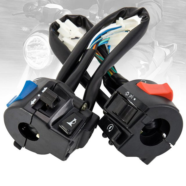 Everso Motorrad Lenker Schalter Set Links und Rechts mit Horn, Blinker, Scheinwerfer und elektrischem Start, Universal 7/8 Zoll, Wasserdicht, Schwarz - Bild 1