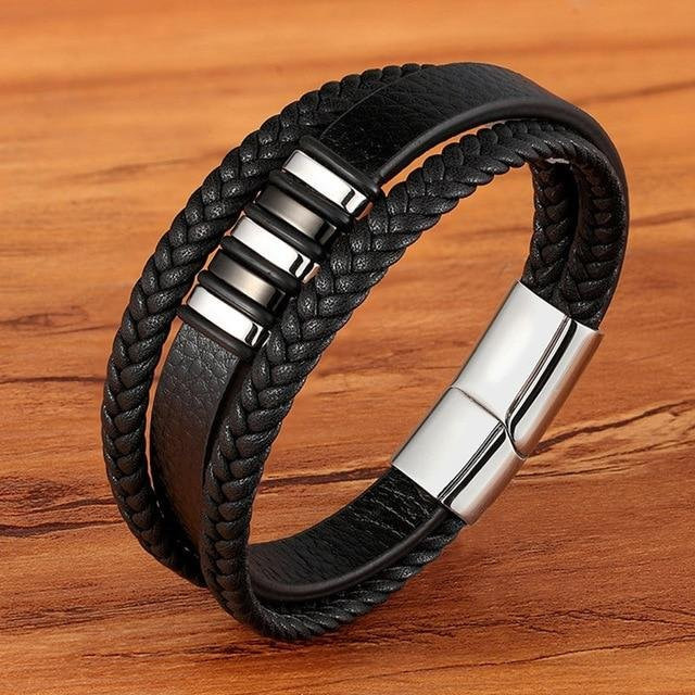 Yiran pet products Armband, Edelstahl, Leder, Schwarz, Herren, 23cm - Bild 1