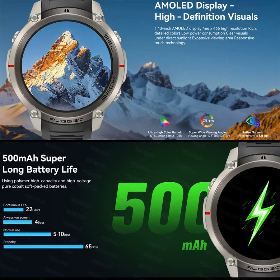 GUHUAVMI Outdoor-Smartwatch für Herren in Grau mit Offline-Karte, Kompass, Herzfrequenzmesser und wasserdichter Fitness-Tracker für Sport und Abenteuer - Bild 5